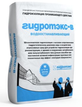 Gidroteks-V (water-stopping) — penetrating mix for “weeping” surfaces