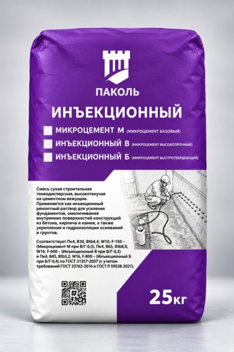 Pakol Inyektsionny B (tez qotadigan mikrosement) — −15 °C gacha yoriqlar inyeksiyasi